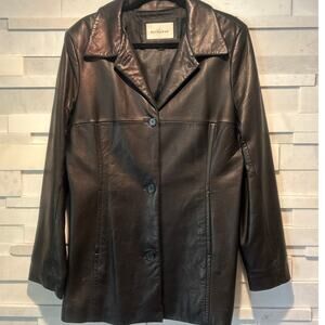 LADY HATHAWAY 90's Vintage Genuine Leather Lined Trench Coat Jacket Black L Y2k